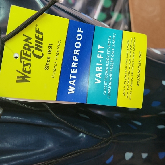 Western Chief Adult Winter Rain Boots Blue Vari Fit Raindrops Dot  9M New - Picture 8 of 9